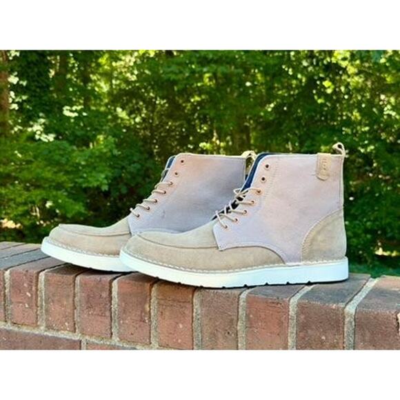 Crevo Mens Size 11.5 Suede Canvas Lace Up Boots Beige Tan Memory Foam Cushioned main image 11